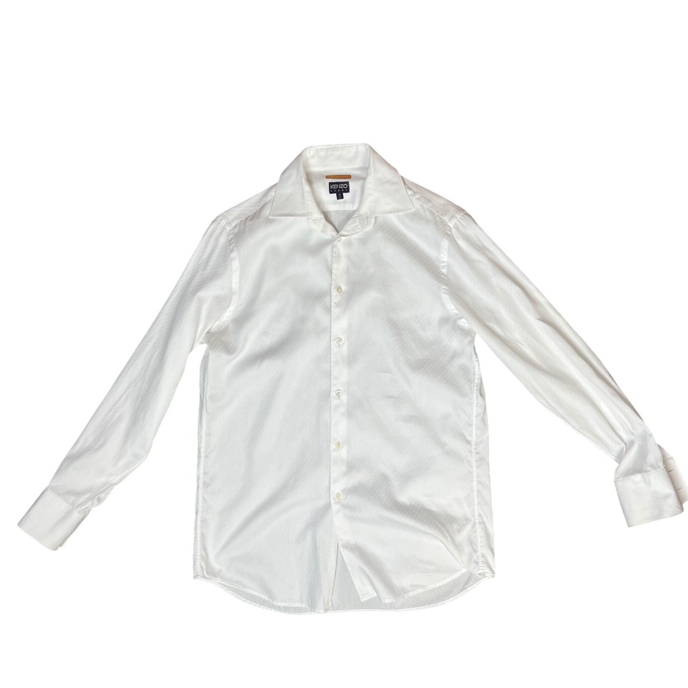 Kenzo Homme Mens White Textured Diagonal Stripe Comfort Fit‎ Dress Shirt 15.5 40